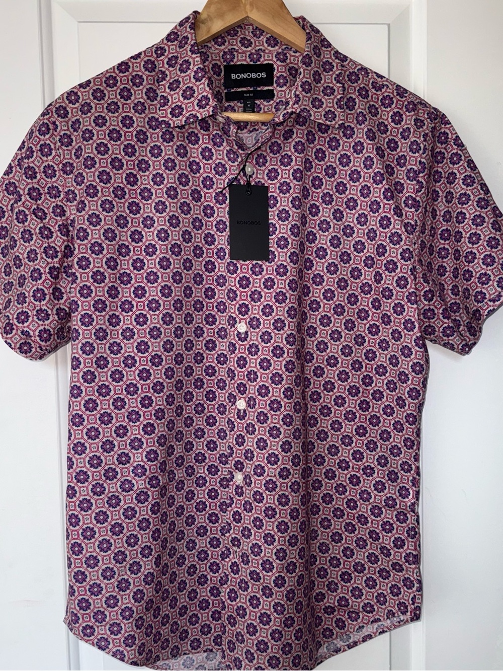 Bonobos NWT Riviera Short-Sleeve Button-Down Shirt in Navy/Pink Mosaic